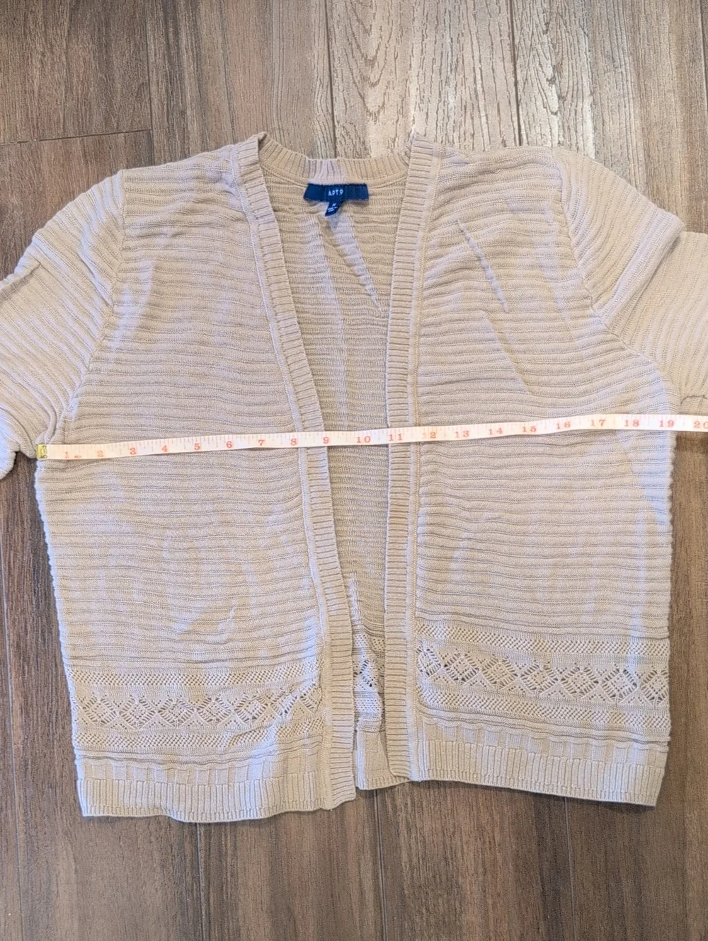 Apt. 9 Tan Short-Sleeve Open-Front Knit Cropped Cardigan Lace Trim